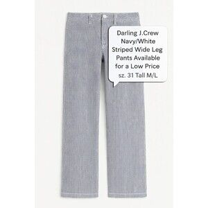 J.CREW Navy White Striped Wide Leg Pants Cotton Stretch sz. 31T 31 Tall M / L